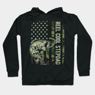 Reel Cool Stepdad Camouflage American Flag Fathers Day Gift Hoodie